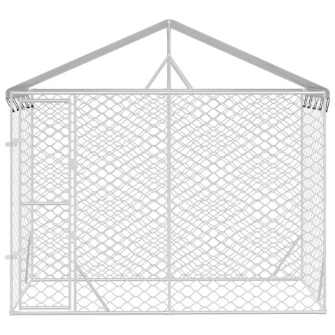  Kojec dla psa, z dachem, srebrny, 3x1,5x2,5 m, stal