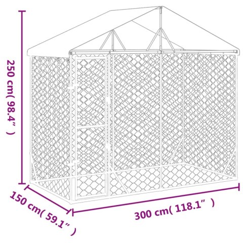  Kojec dla psa, z dachem, srebrny, 3x1,5x2,5 m, stal