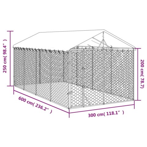  Kojec dla psa, z dachem, srebrny, 3x6x2,5 m, stal galwanizowana