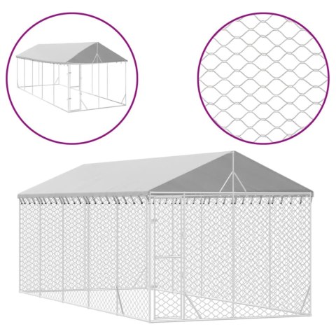  Kojec dla psa, z dachem, srebrny, 3x7,5x2,5 m, stal