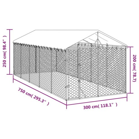  Kojec dla psa, z dachem, srebrny, 3x7,5x2,5 m, stal