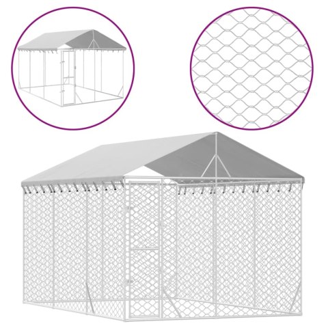  Kojec dla psa, z dachem, srebrny, 3x4,5x2,5 m, stal