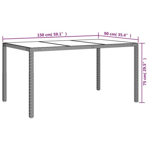  Stół ogrodowy, 150x90x75 cm, szkło i rattan PE, szary