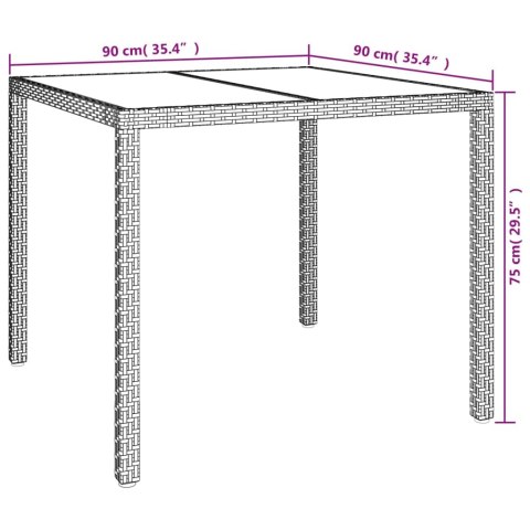  Stół ogrodowy, 90x90x75 cm, szkło i rattan PE, beżowy