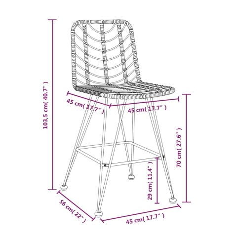  Stołki barowe, 2 szt., czarne 45x56x103,5 cm, PE, rattan i stal