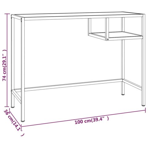  Biurko komputerowe, biało-złote, 100x36x74 cm, szklane