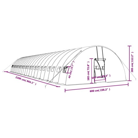  Szklarnia ze stalową ramą, biała, 132 m², 22x6x2,85 m