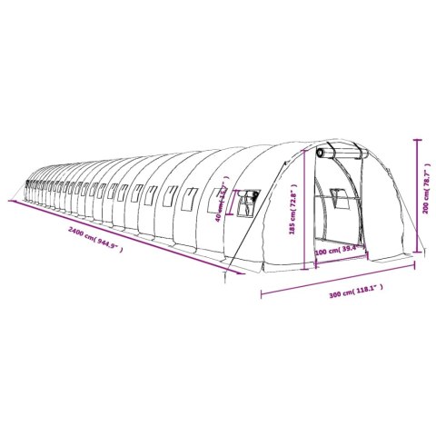  Szklarnia ze stalową ramą, biała, 72 m², 24x3x2 m