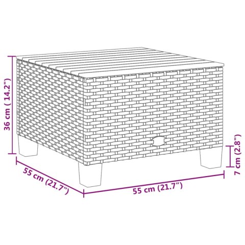  Stolik ogrodowy, szary, 55x55x36 cm rattan PE i drewno akacjowe