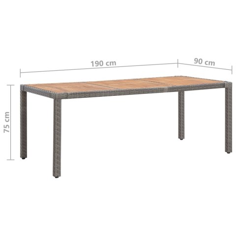  Stół ogrodowy, szary, 190x90x75 cm, rattan PE i drewno akacjowe