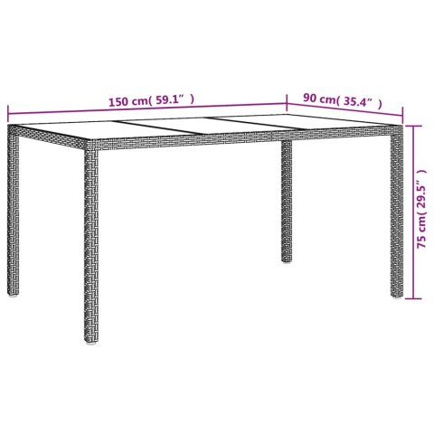  Stół ogrodowy, 150x90x75 cm, szkło i rattan PE, beżowy