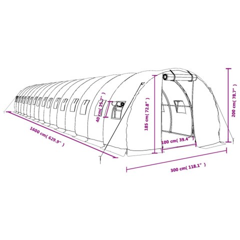  Szklarnia ze stalową ramą, zielona, 48 m², 16x3x2 m