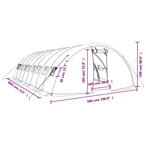  Szklarnia ze stalową ramą, zielona, 40 m², 8x5x2,3 m