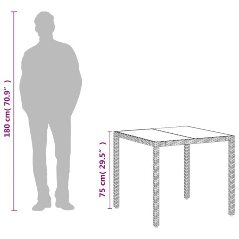  Stół ogrodowy ze szklanym blatem, biały 90x90x75 cm, polirattan