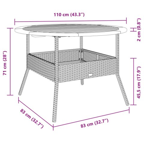  Stół ogrodowy z akacjowym blatem, beż, Ø110x71 cm, rattan PE