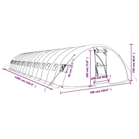  Szklarnia ze stalową ramą, zielona, 80 m², 16x5x2,3 m