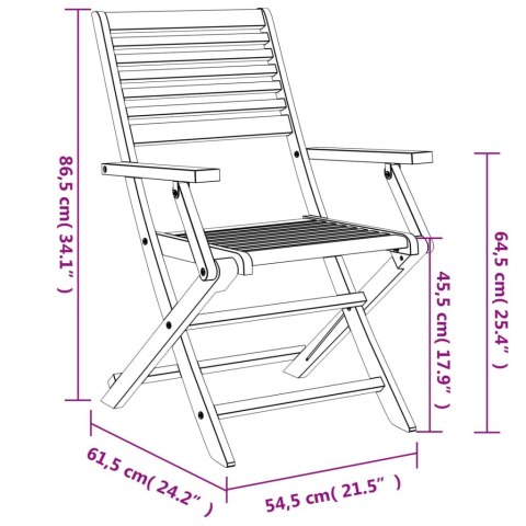  Składane krzesła ogrodowe, 2 szt., 54,5x61,5x86,5 cm, akacja