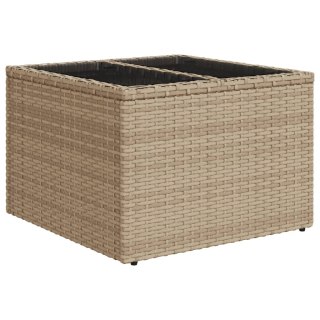  Stół ogrodowy ze szklanym blatem, beżowy 55x55x37 cm, rattan PE