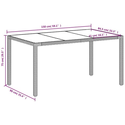  Stół ogrodowy ze szklanym blatem, biały, 150x90x75 cm rattan PE