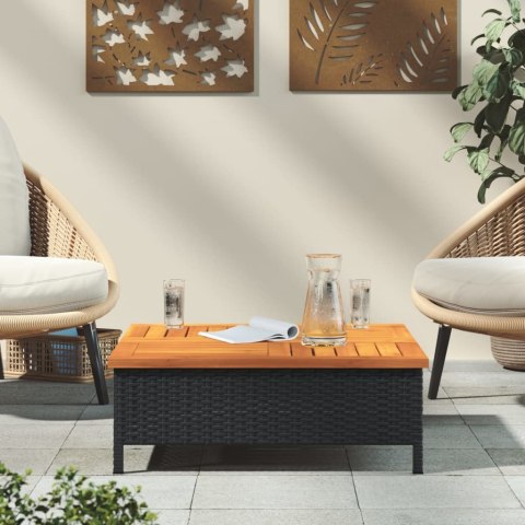  Stolik ogrodowy, czarny, 70x70x25 cm, rattan i drewno akacjowe