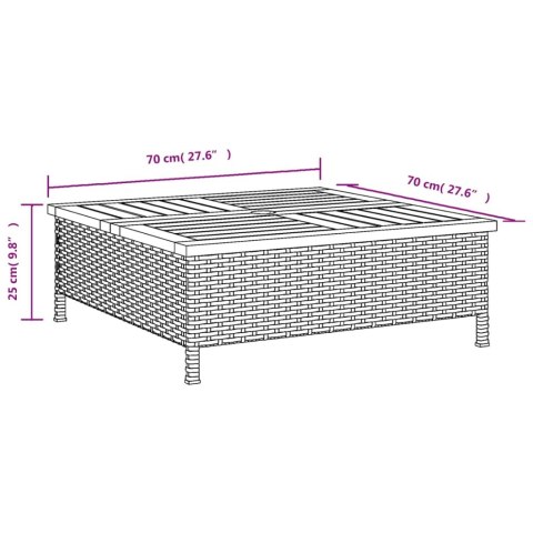  Stolik ogrodowy, czarny, 70x70x25 cm, rattan i drewno akacjowe