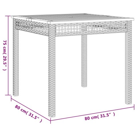  Stolik ogrodowy, czarny, 80x80x75 cm, polirattan i akacja