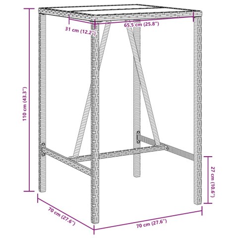  Ogrodowy stolik barowy, szary, 70x70x110 cm, polirattan