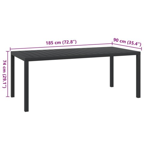  Stół ogrodowy, czarny, 185x90x74 cm, aluminium i WPC