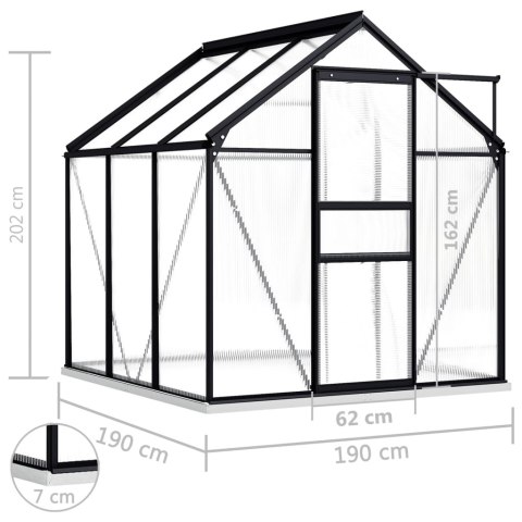  Szklarnia z ramą podstawy, antracytowa, aluminium, 3,61 m²