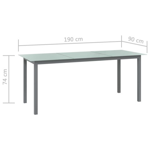  Stół ogrodowy, jasnoszary, 190x90x74 cm, aluminium i szkło