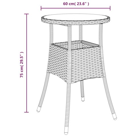  Stolik ogrodowy, Ø60x75 cm, szkło i rattan PE, brązowy