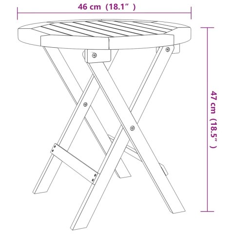  Składany stolik ogrodowy, biały, Ø 46 cm, lite drewno akacjowe