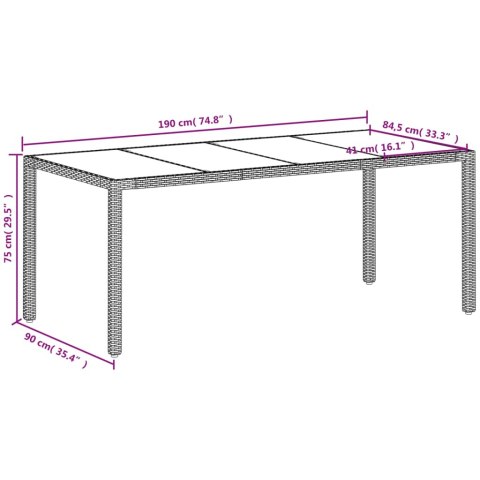  Stół ogrodowy ze szklanym blatem, biały 190x90x75 cm, rattan PE