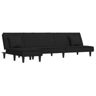  Sofa rozkładana w kształcie L, czarna, 255x140x70 cm, aksamit