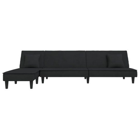  Sofa rozkładana w kształcie L, czarna, 255x140x70 cm, aksamit