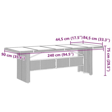  Stół ogrodowy ze szklanym blatem, czarny, 240x90x75cm rattan PE