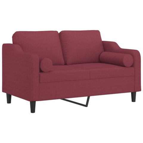  2-osobowa sofa z poduszkami, winna czerwień, 120 cm, tkanina