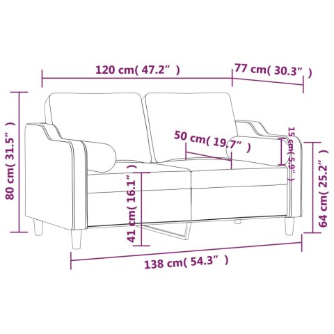  2-osobowa sofa z poduszkami, winna czerwień, 120 cm, tkanina