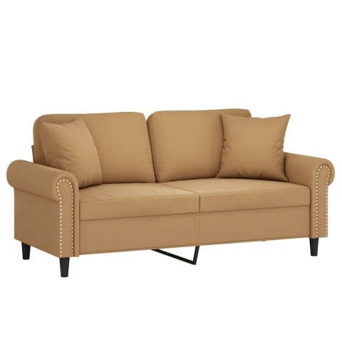  2-osobowa sofa z poduszkami, brązowa, 140 cm, aksamit