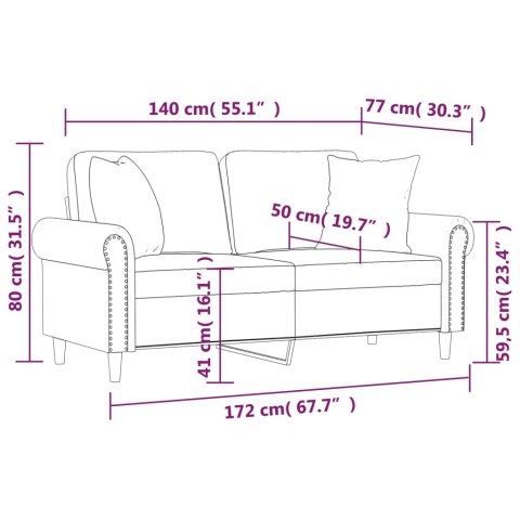  2-osobowa sofa z poduszkami, brązowa, 140 cm, aksamit