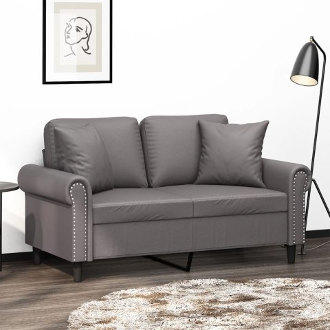  2-osobowa sofa z poduszkami, szara, 120 cm, sztuczna skóra