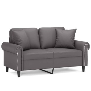  2-osobowa sofa z poduszkami, szara, 120 cm, sztuczna skóra