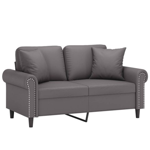  2-osobowa sofa z poduszkami, szara, 120 cm, sztuczna skóra