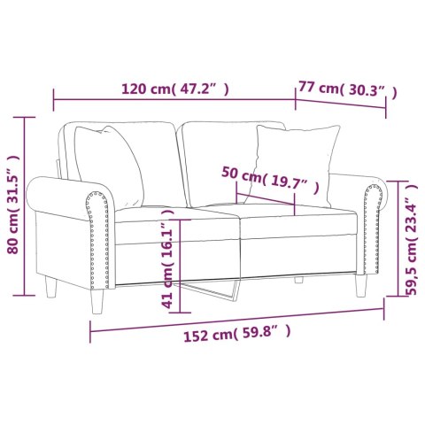  2-osobowa sofa z poduszkami, szara, 120 cm, sztuczna skóra