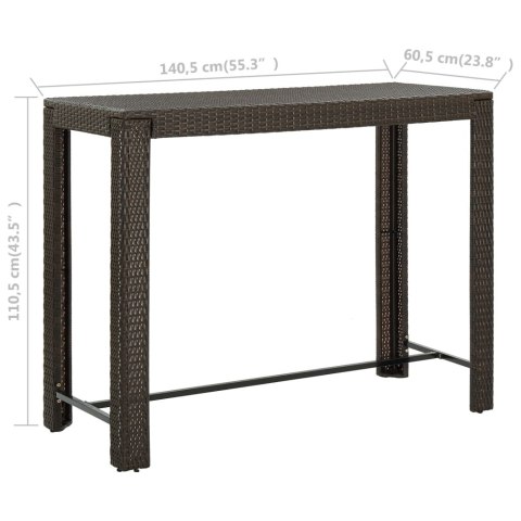  Ogrodowy stolik barowy, brązowy, 140,5x60,5x110,5 cm, rattan PE