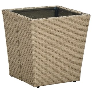  Stolik herbaciany, beżowy, 41,5x41,5x44 cm, rattan PE i szkło