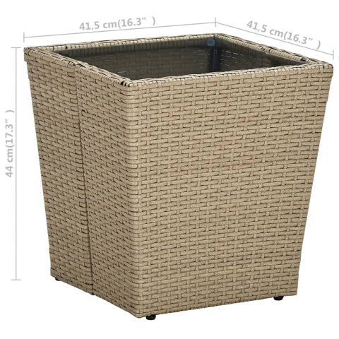  Stolik herbaciany, beżowy, 41,5x41,5x44 cm, rattan PE i szkło