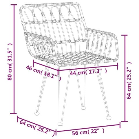  Krzesła ogrodowe, 2 szt., 56x64x80 cm, rattan PE