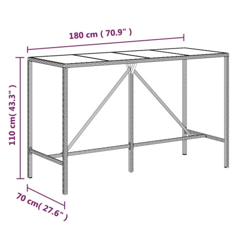  Stolik barowy ze szklanym blatem, szary, 180x70x110 cm