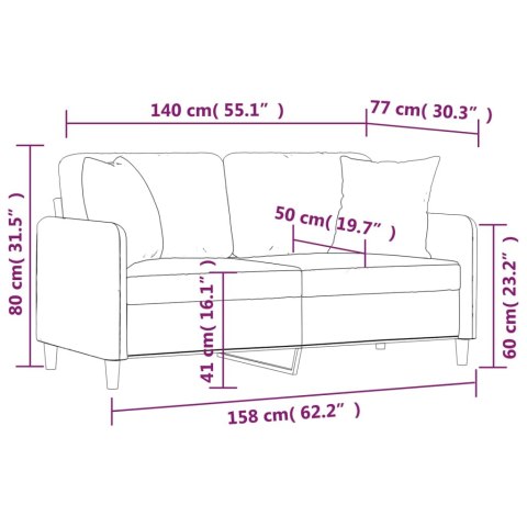  2-osobowa sofa z poduszkami, ciemnoszara, 140 cm, tkanina